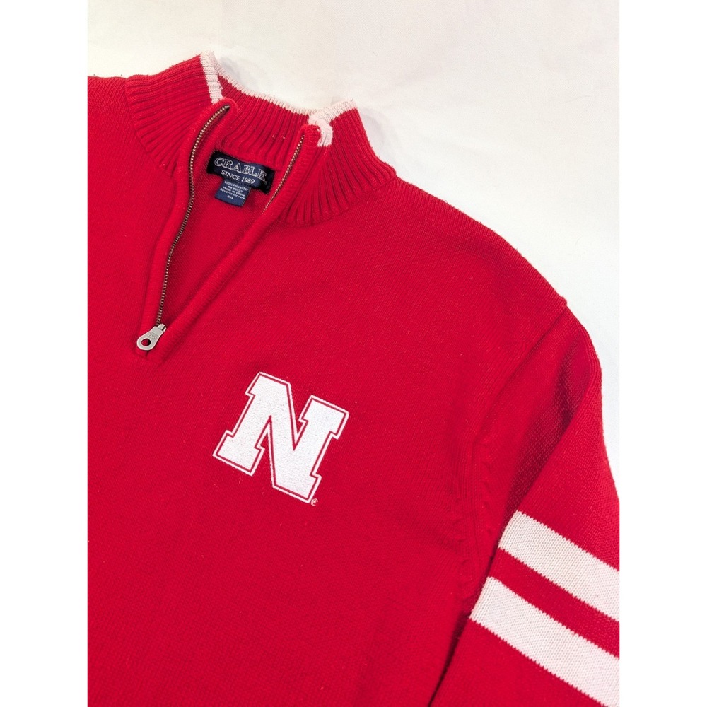 Vintage Crable Polyester Quarter Zip Sweater Nebraska‎ Cornhuskers Letterman XXL